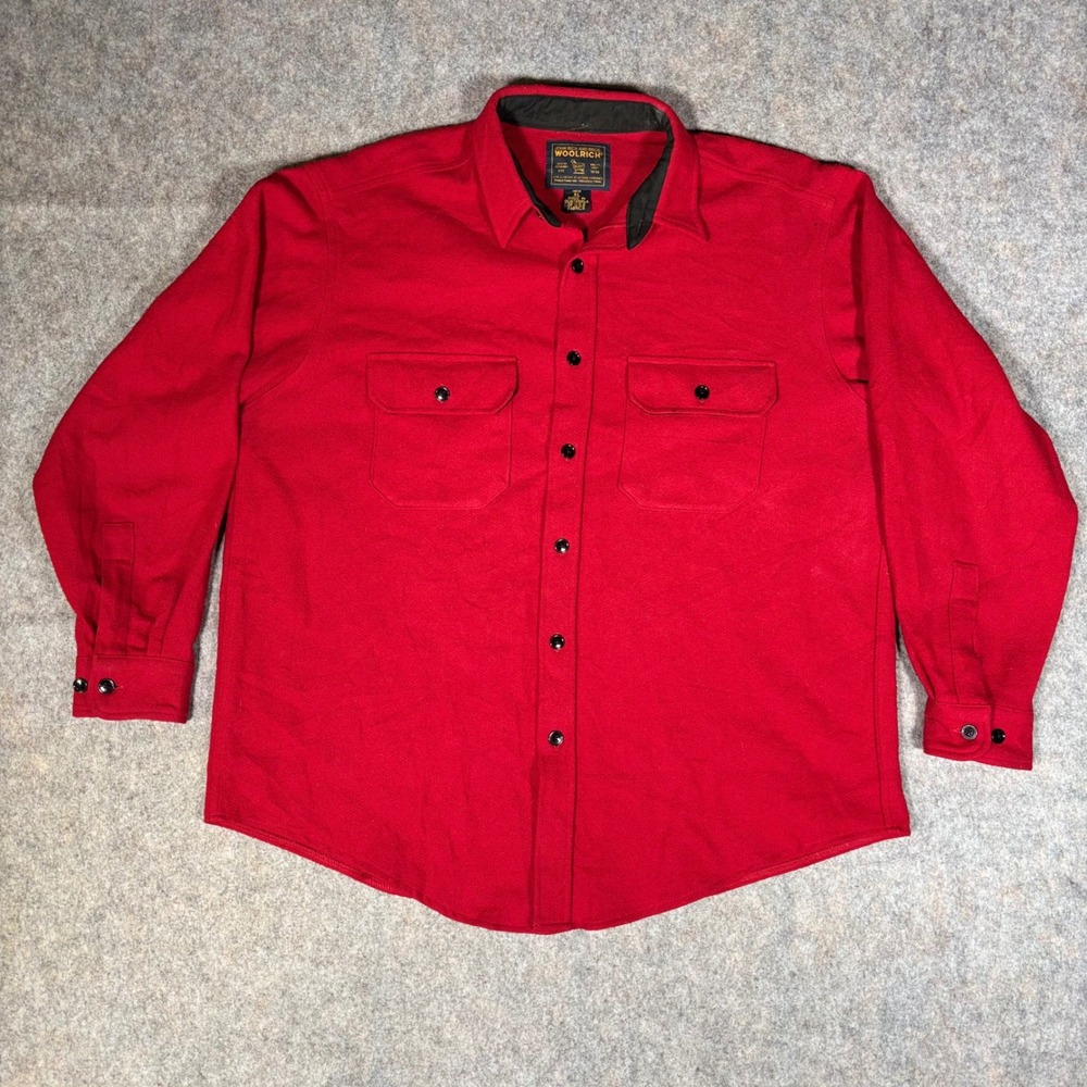 Woolrich Shirt Mens XL Red Wool Blend Heavyweight Flannel Outdoor Workwear Hunt